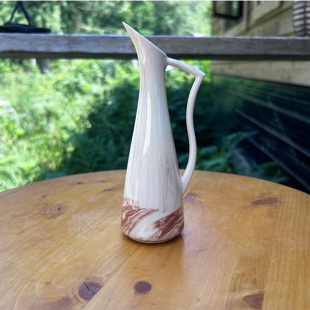 Vintage Mt St Helens Volcanic Ash Ewer Pitcher Small Cream Brown LaVon Thye 1980